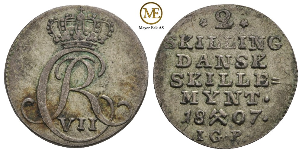 2 skilling 1807 Christian VII. NDM.93. Kv.1+