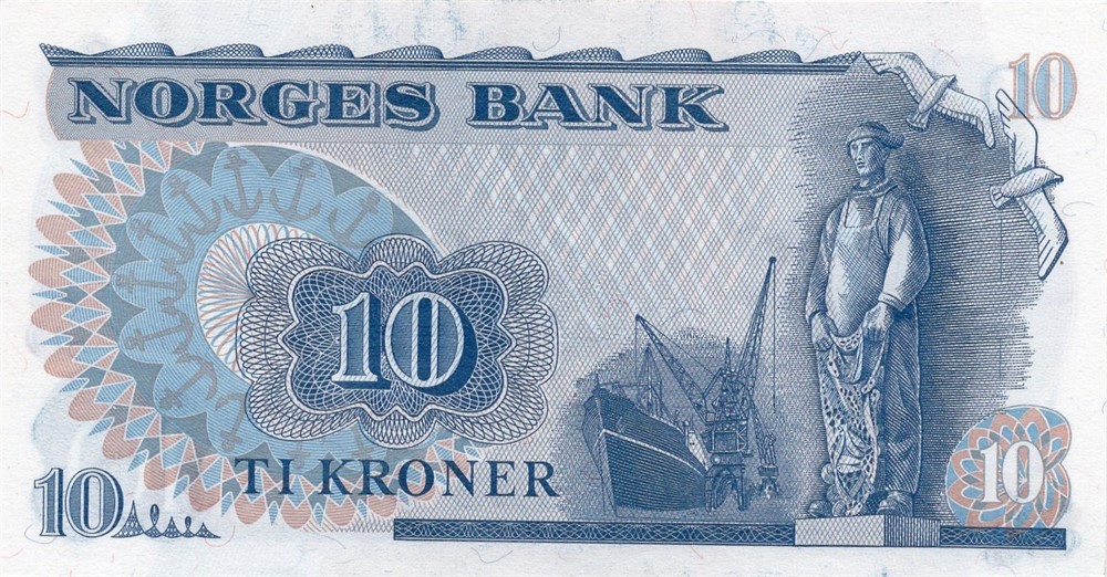 10 kroner 1975 QC erstatningsseddel. Kv.0