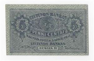 Litauen 5 centai 1922 serie D