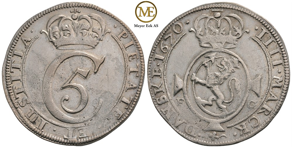 4 mark 1670 Christian V. Kv.1+