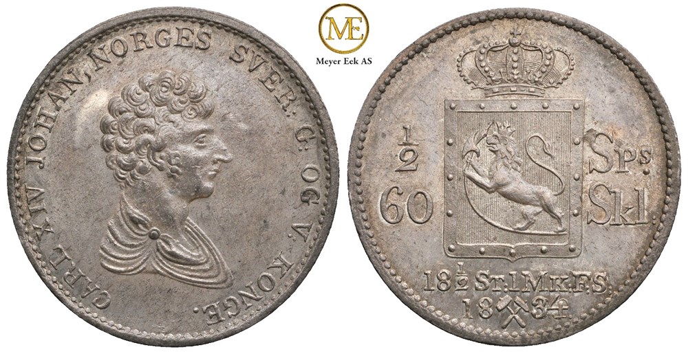 1/2 speciedaler 1834/29 Carl XIV Johan. Kv.0