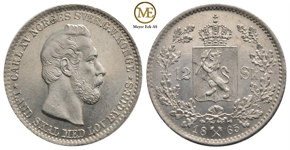 12 skilling 1865 Carl XV. NM.16. Kv.0