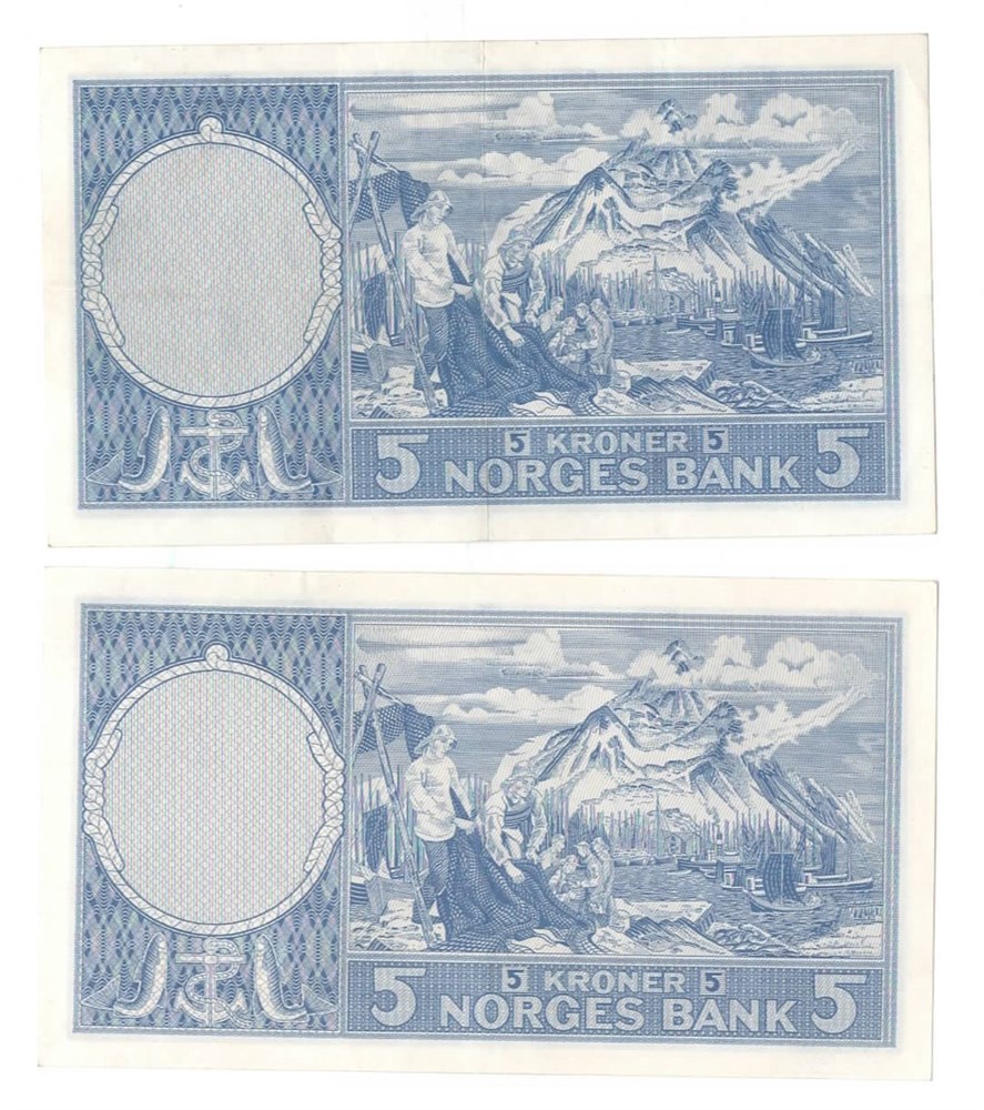 Norge 5 kroner 1960 H og 1961 I i kv. 1+ og 01