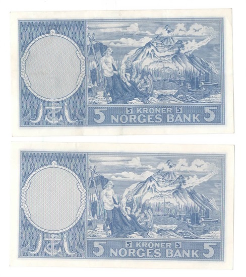 Norge 5 kroner 1960 H og 1961 I i kv. 1+ og 01