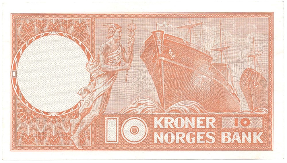 10 kroner 1971 X.6173382 erstatningsseddel. Kv.0