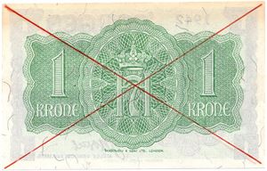1 krone 1942 London utgaven med kryss. Kv.0