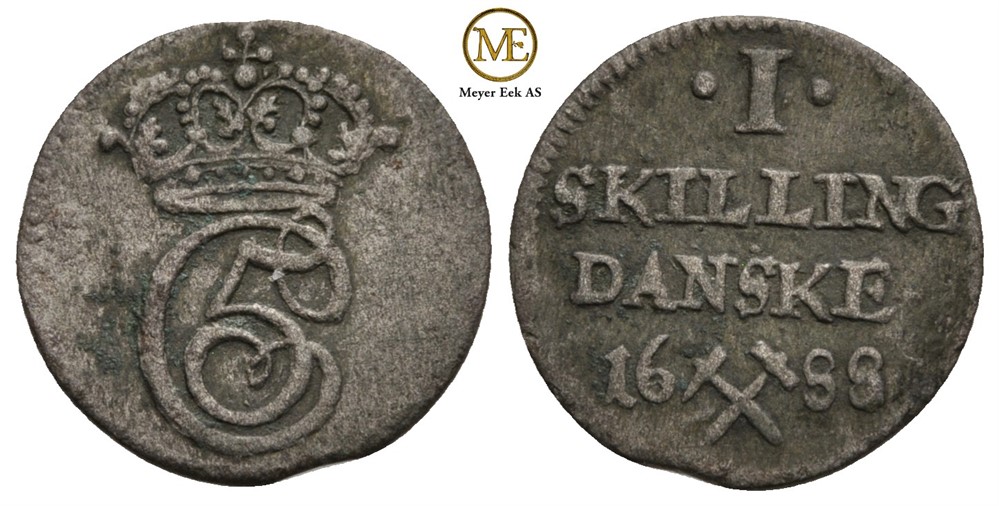 Skilling 1688 Christian V. Kongsberg. NMD.246. Kv.1/1+