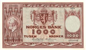 1000 kroner 1974 A.5780302. Kv.0