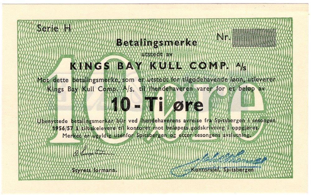 10 øre Kings Bay Kull Comp. Blankett. Kv.0