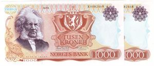 1000 kroner 1975 X. Erstatningssedler i serie. Kv.0