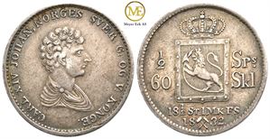 1/2 speciedaler 1832 Carl XIV Johan. Kv.1+