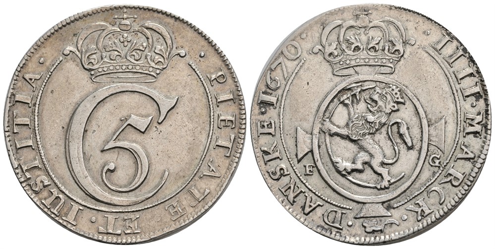 4 mark 1670 Christian V. Kv.1+/01