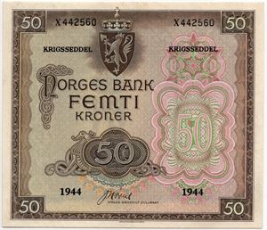 50 kroner 1944 X.442560 London Utgaven. Kv.01