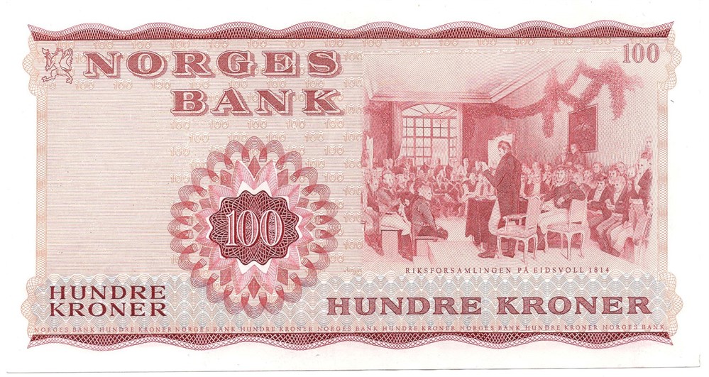 100 kroner 1977 Z.1184655. 1 million erstatningsseddel. Kv.0