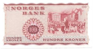 100 kroner 1977 Z.1184655. 1 million erstatningsseddel. Kv.0