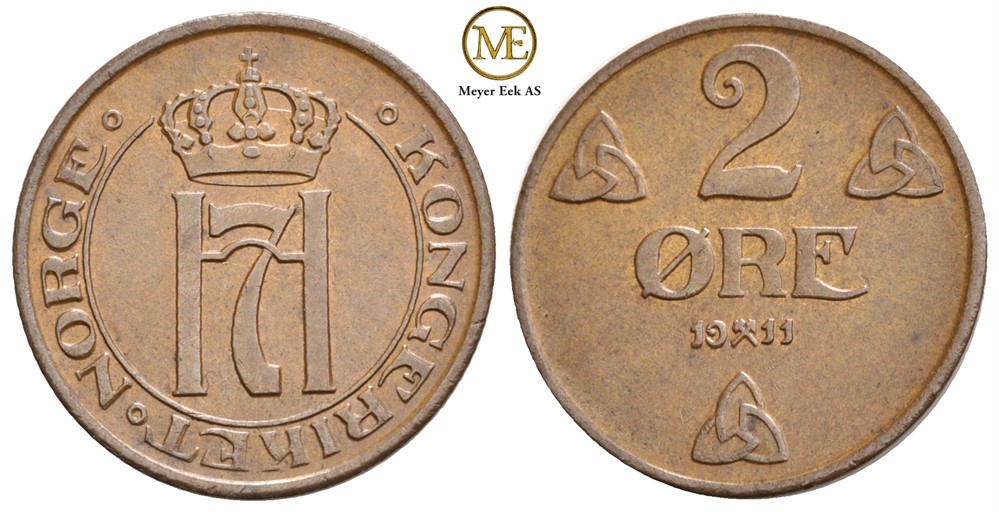 2 øre 1911 Haakon VII. Kv.0/01