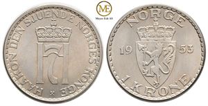 1 krone 1953 Haakon VII. Kv.0