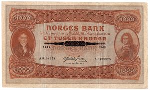 1000 kroner 1945 A.0198978. Kv.1/1+