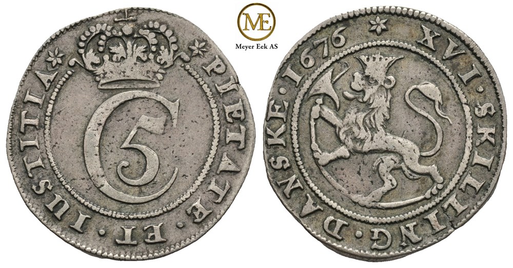 1 mark 1676 Christian V. Kv.1+