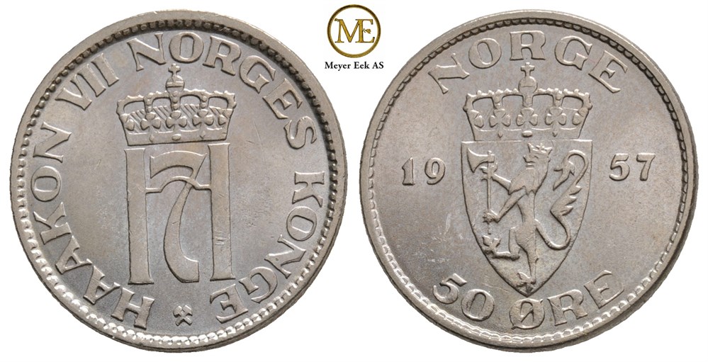 50 øre 1957 Haakon VII. Kv.0