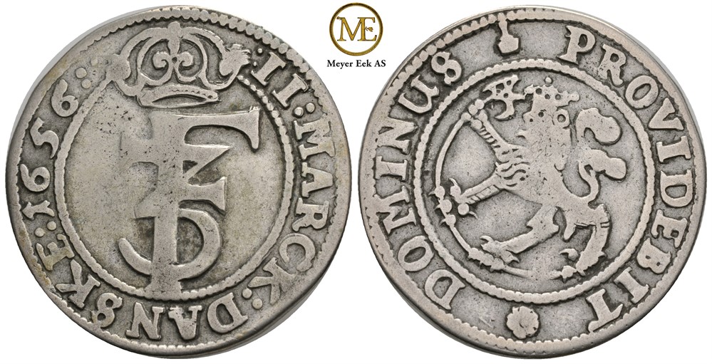 2 mark 1656 Frederik III. Kv.1/1+