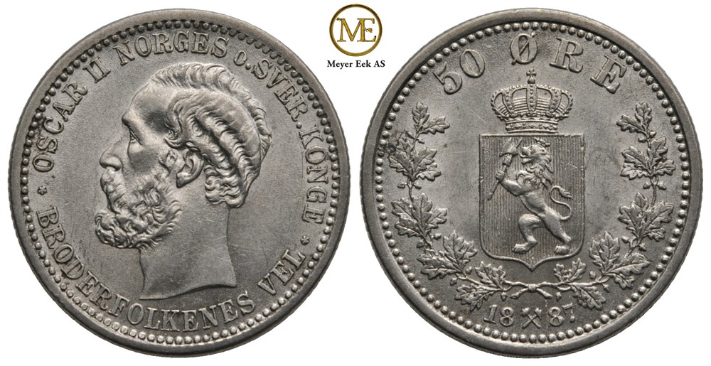 50 øre 1887 Oscar II. Kv.0
