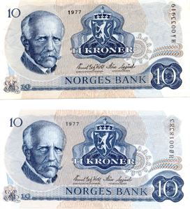 10 kroner 1977 HØ og HÅ erstatning