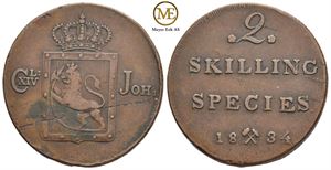 2 skilling 1834 Carl XIV Johan. Kv.1+