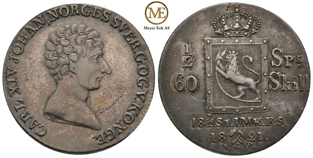 1/2 speciedaler 1821 Carl XIV Johan. Kv.01