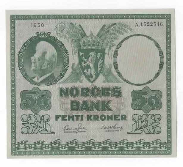 Norge 50 kroner 1950 A kv. 0/01