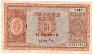 10 kroner 1945 B.6190897. Kv.0/01