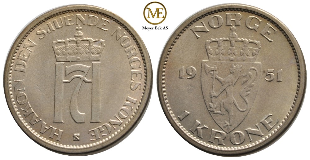 1 krone 1951 Haakon VII. Kv.0